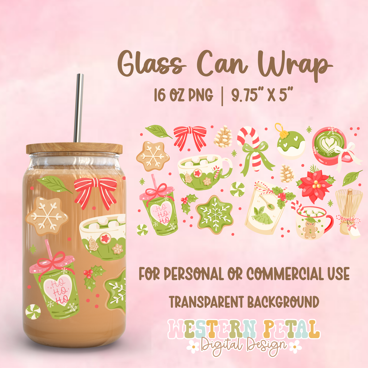Christmas Matcha Glass Can Wrap PNG