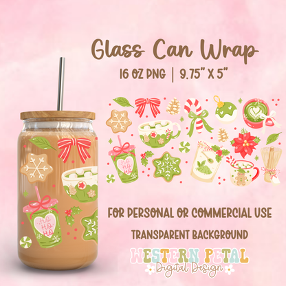 Christmas Matcha Glass Can Wrap PNG