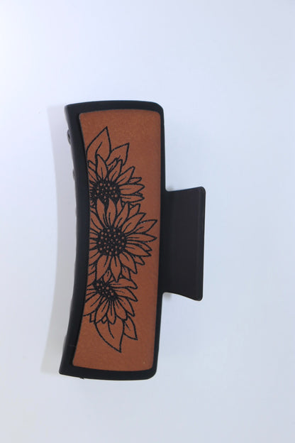 Sunlowers hair clip with leather pattern large