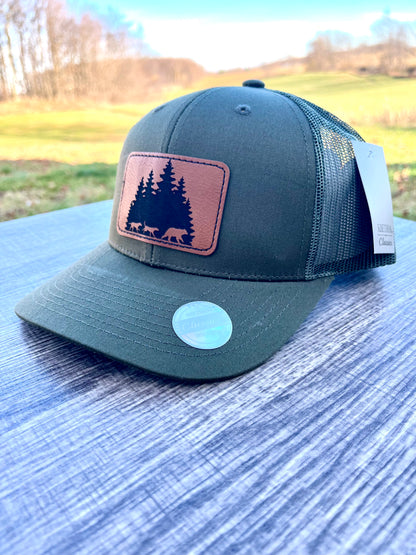 Bear hunting hounds leather patch hat