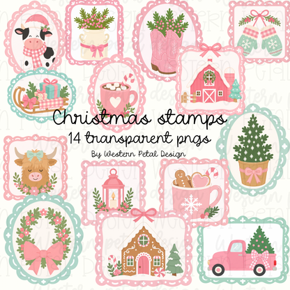 Christmas Farmhouse Stamp Clipart PNG Bundle