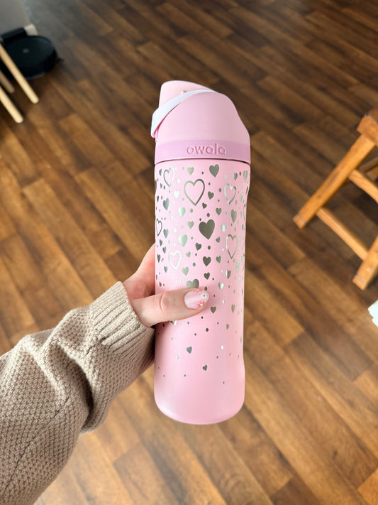 Engraved Heart Pattern Owala Water Bottle | 24 oz or 32 oz