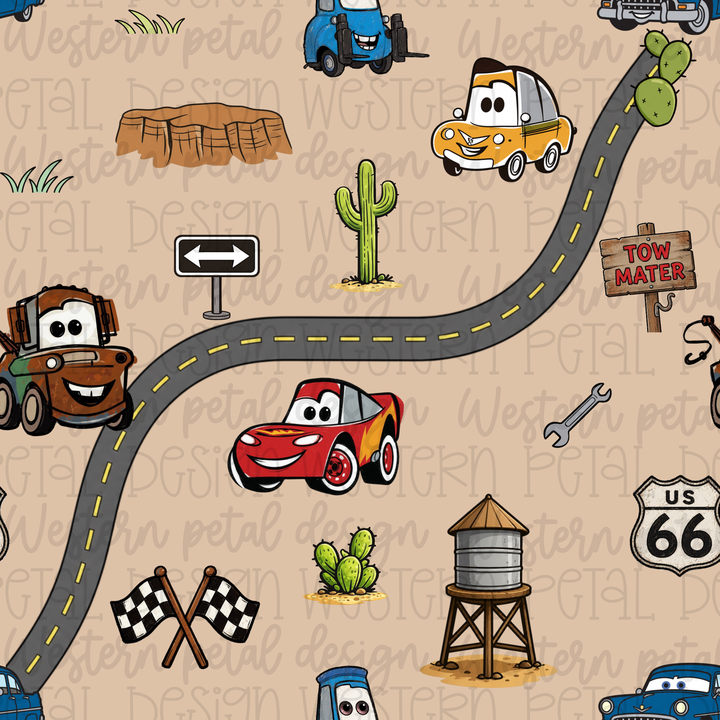 Cars Road Trip Seamless Pattern