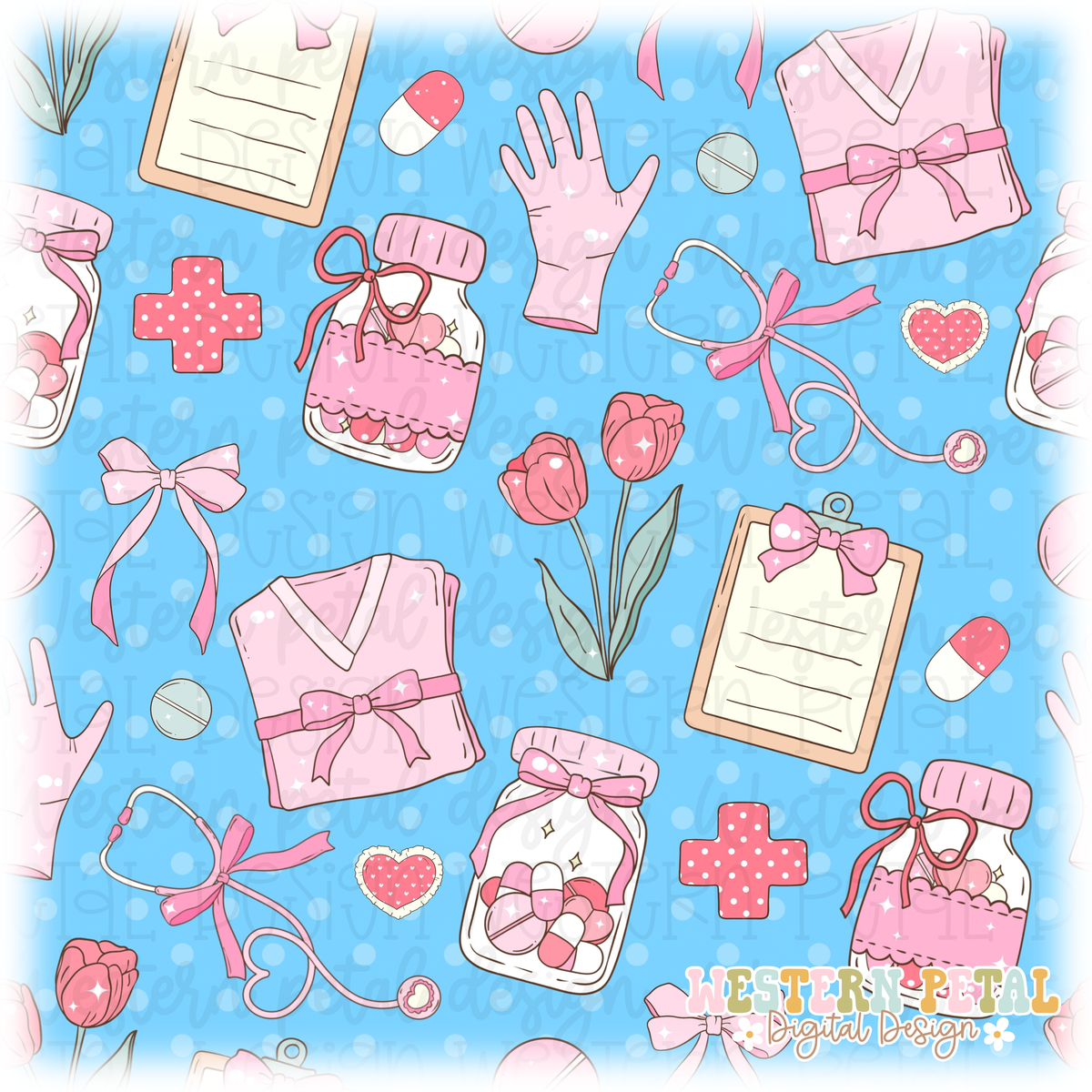 Nurse Coquette Seamless Pattern PNG