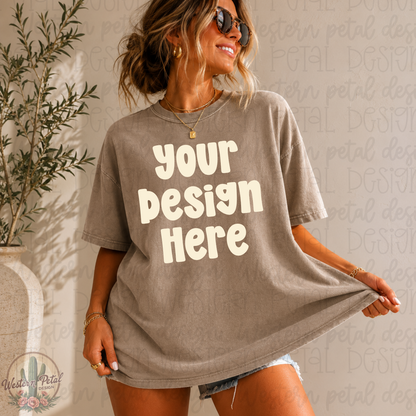 Tan T-Shirt Lifestyle Mockup | Oversized Tee