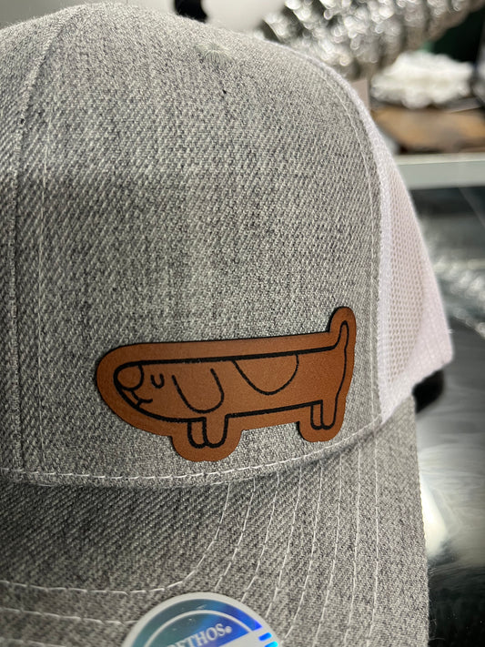 Long dog outline leather patch hat