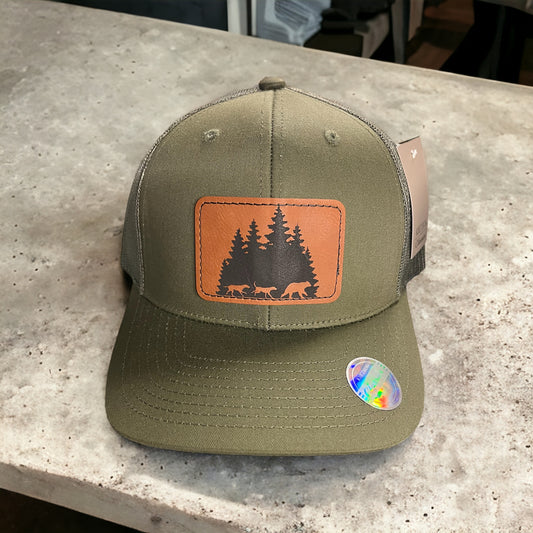 Bear hunting hounds leather patch hat