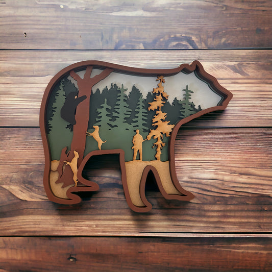 Bear hunting layered cutout sign