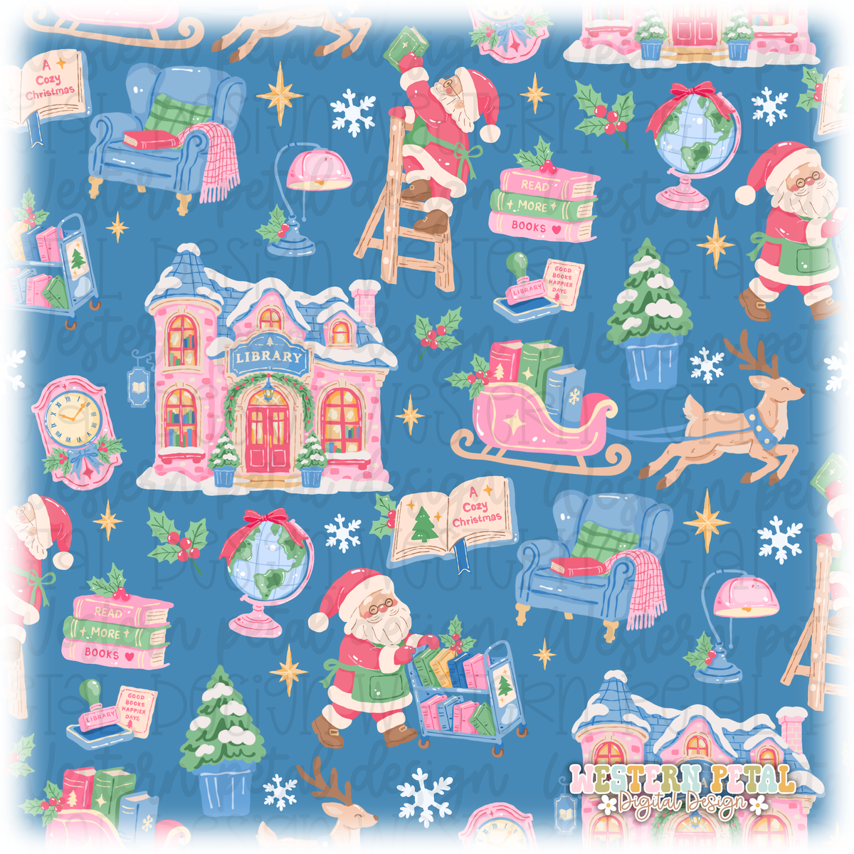 Christmas Library Seamless Pattern PNG