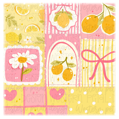Pink Lemon Patchwork Seamless Pattern