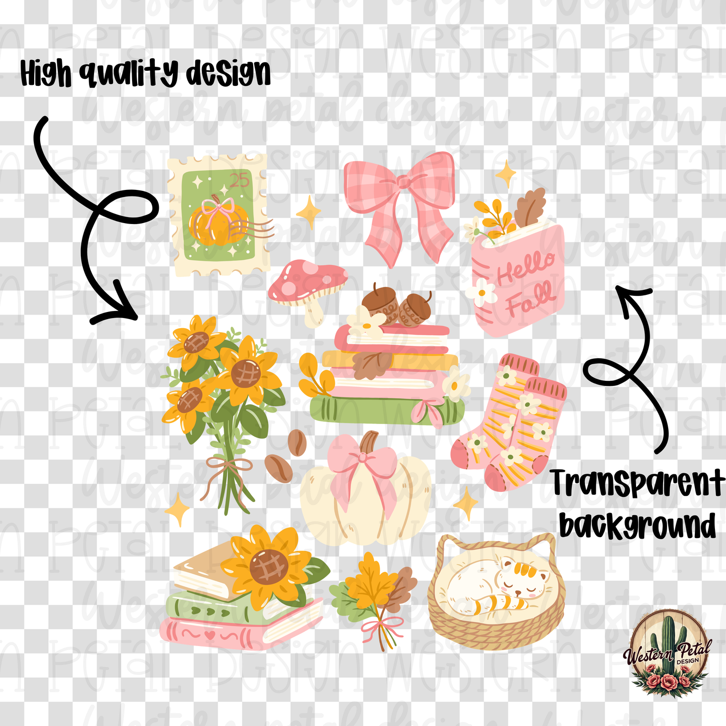 Bookish Fall Girly Collage PNG