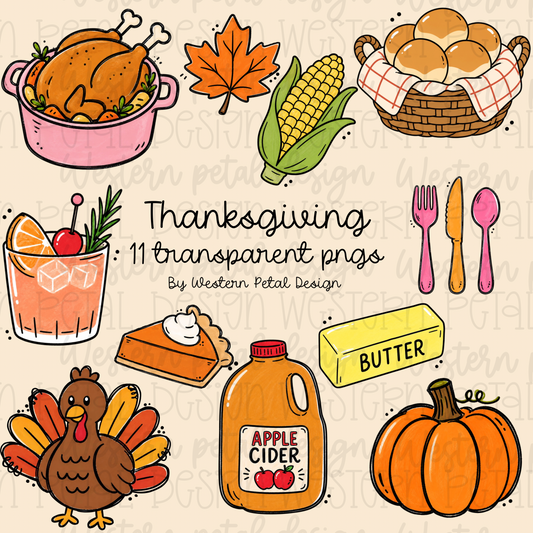 Thanksgiving Doodle Clipart Bundle