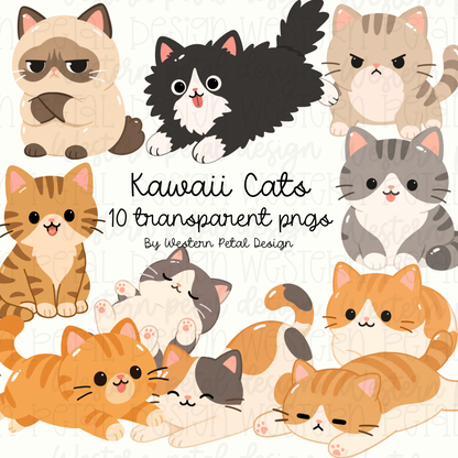 Kawaii cats clipart bundle