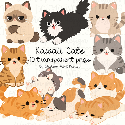Kawaii cats clipart bundle