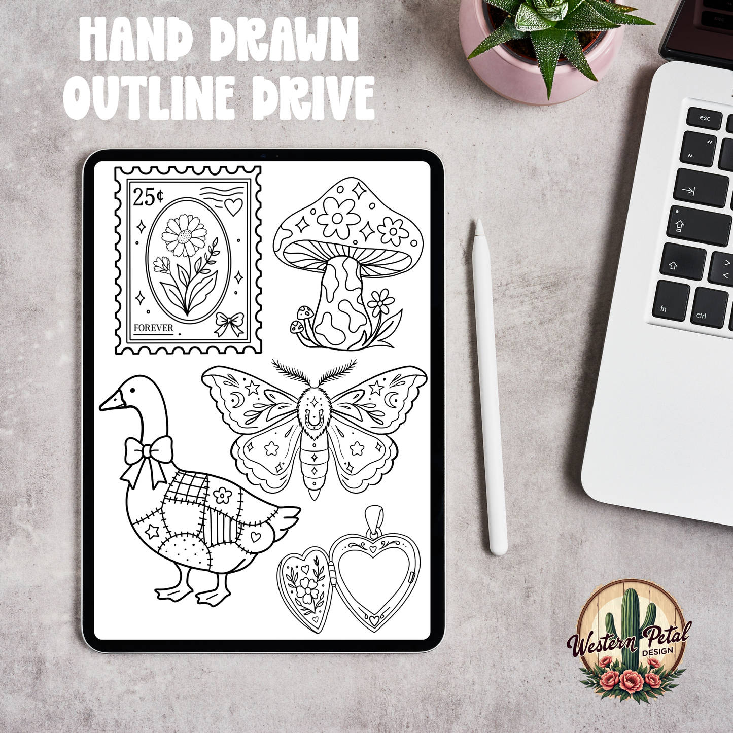 2026 Hand Drawn Outline Drive | Bold Outline PNG Bundle | Procreate Color Fill | Commercial Use