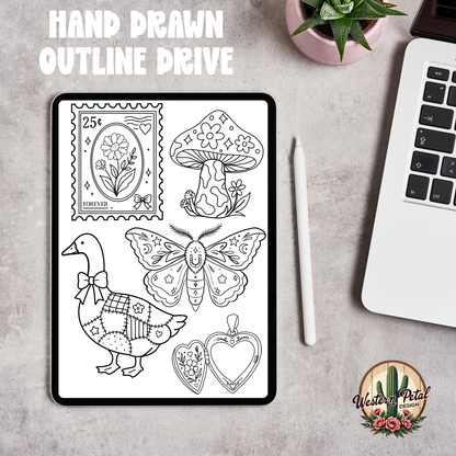 2026 Hand Drawn Outline Drive | Bold Outline PNG Bundle | Procreate Color Fill | Commercial Use