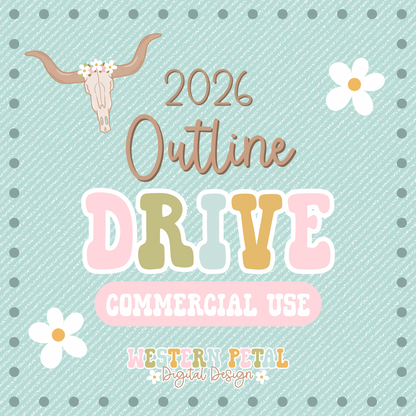 2026 Hand Drawn Outline Drive | Bold Outline PNG Bundle | Procreate Color Fill | Commercial Use