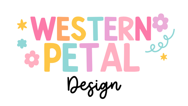 Colorful 'Western Petal Design' logo with decorative elements on a white background