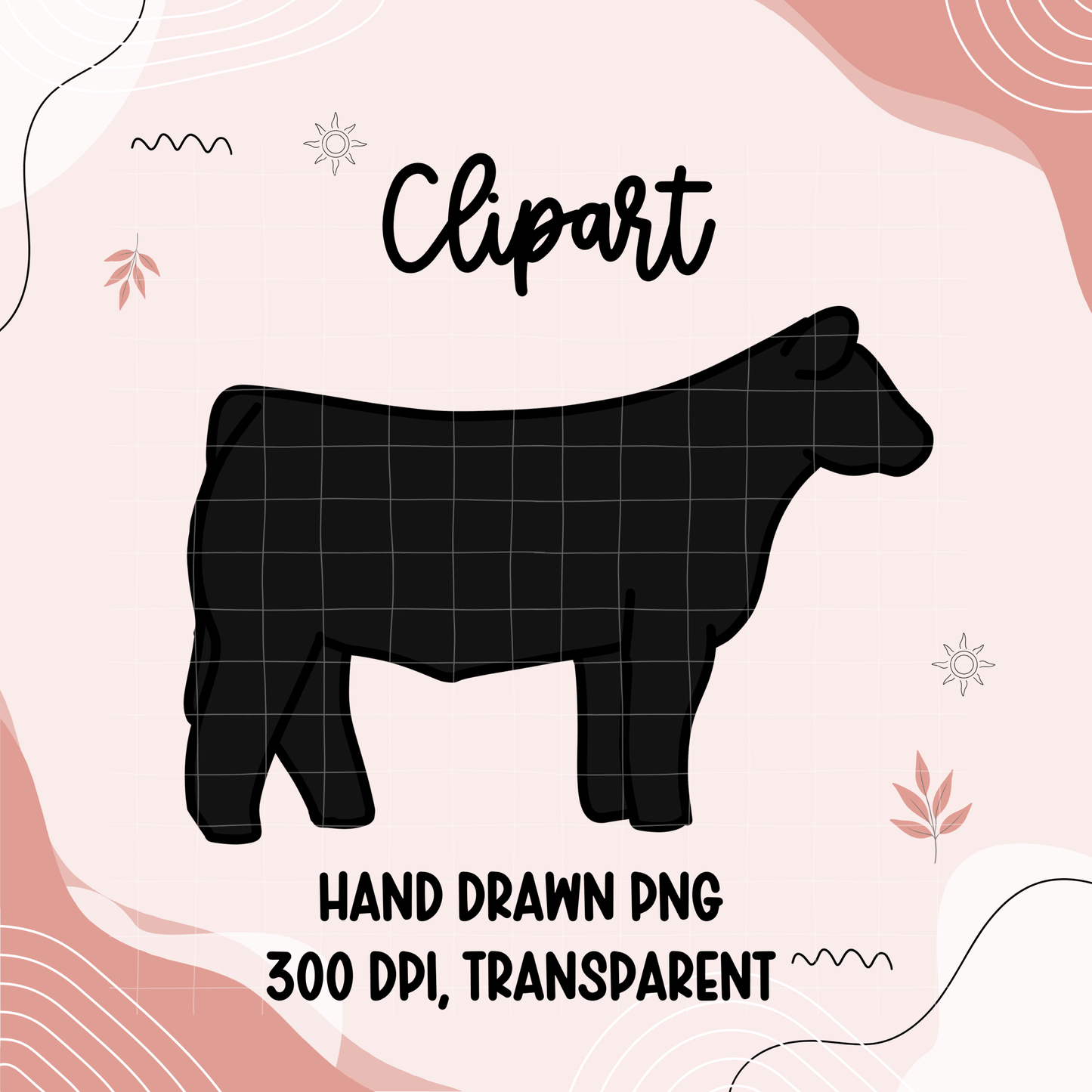 Black steer clipart | Hand drawn - Western Petal Design