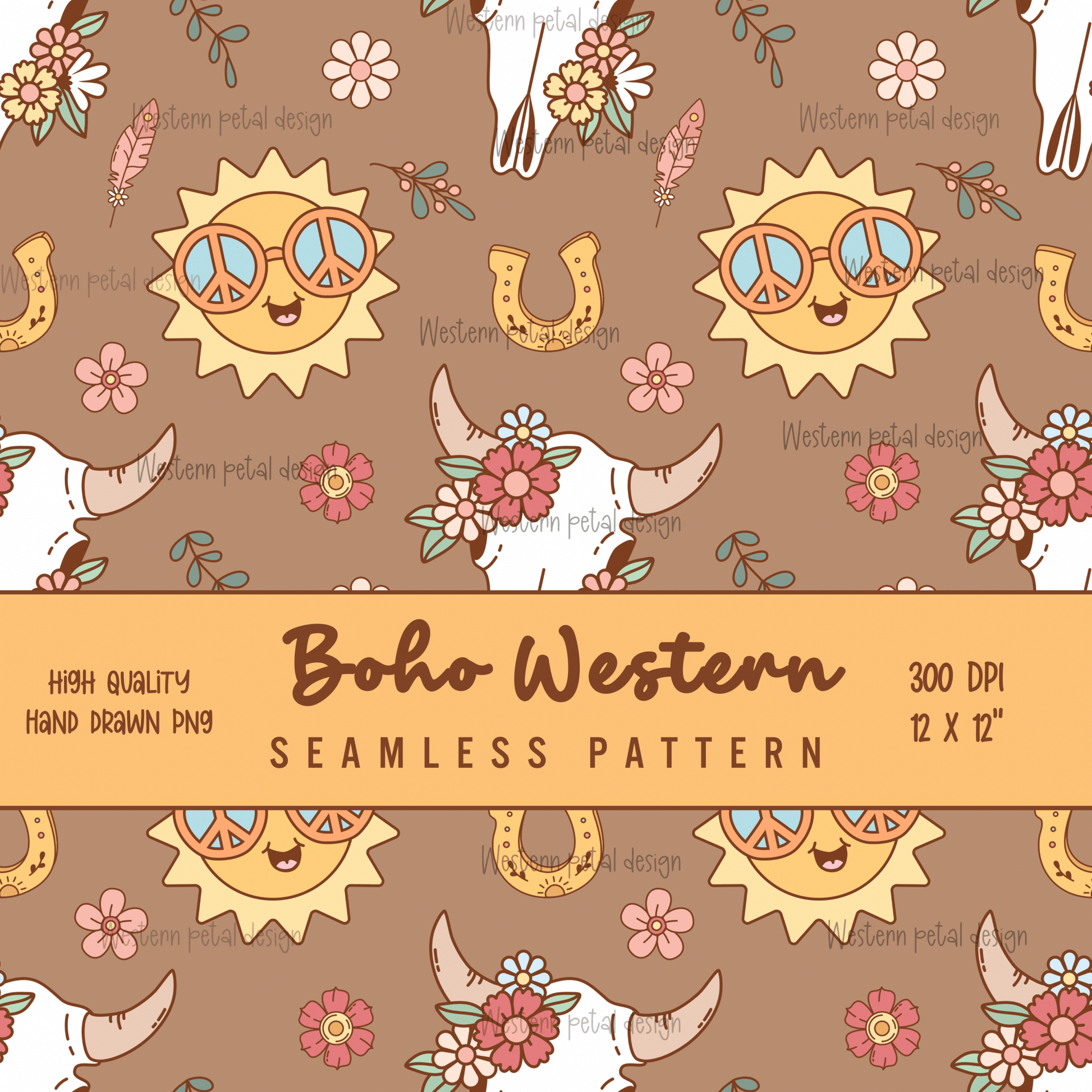 Boho Western Seamless File - Western Petal Design