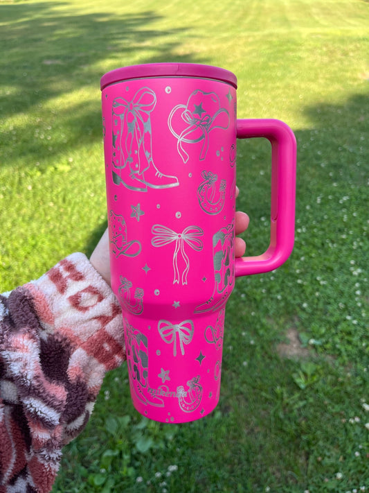 Boots & Bows 40 oz leakproof tumbler | Hot Pink - Western Petal Design