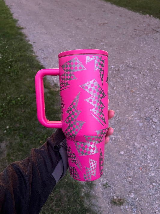 Checkered Lightning 40 oz Leakproof Tumbler | Hot Pink - Western Petal Design