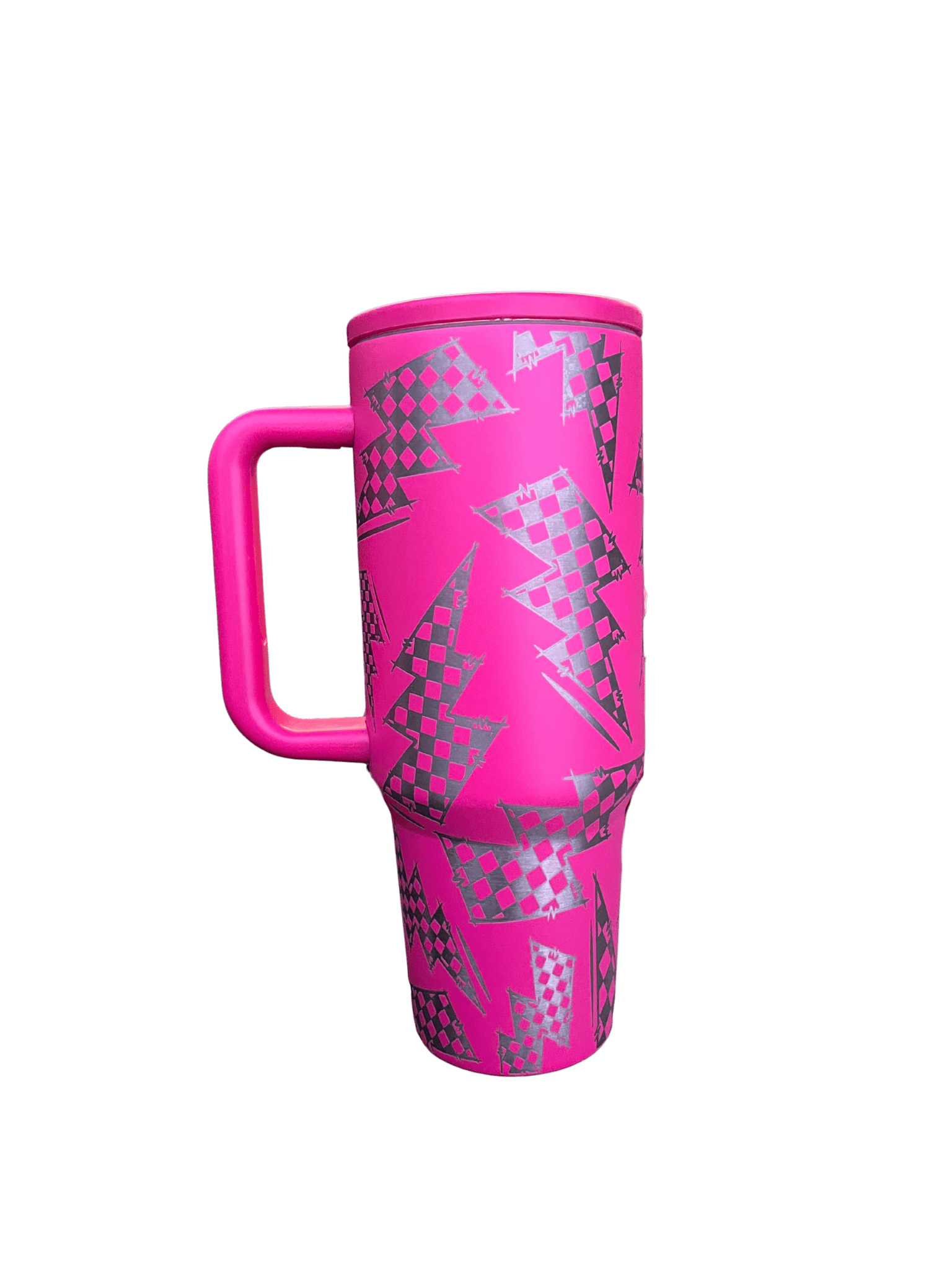 Checkered Lightning 40 oz Leakproof Tumbler | Hot Pink - Western Petal Design