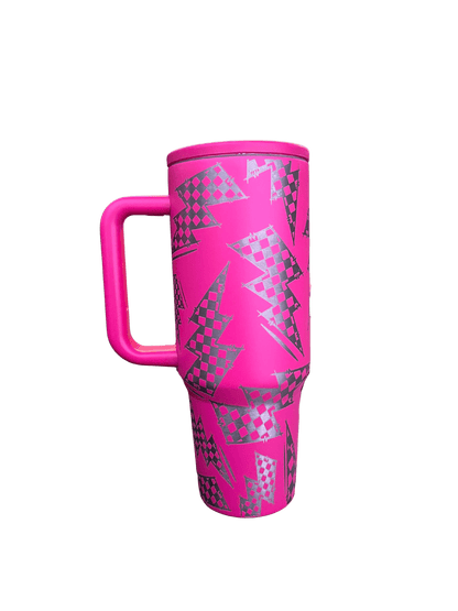 Checkered Lightning 40 oz Leakproof Tumbler | Hot Pink - Western Petal Design