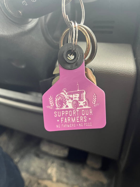 Cow keychain small custom laser engraved cattle ear tag - Western Petal Design