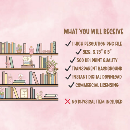 Cozy Bookshelf 16oz Glass Can Wrap PNG | Book Lover Design (Digital Download) - Western Petal Design