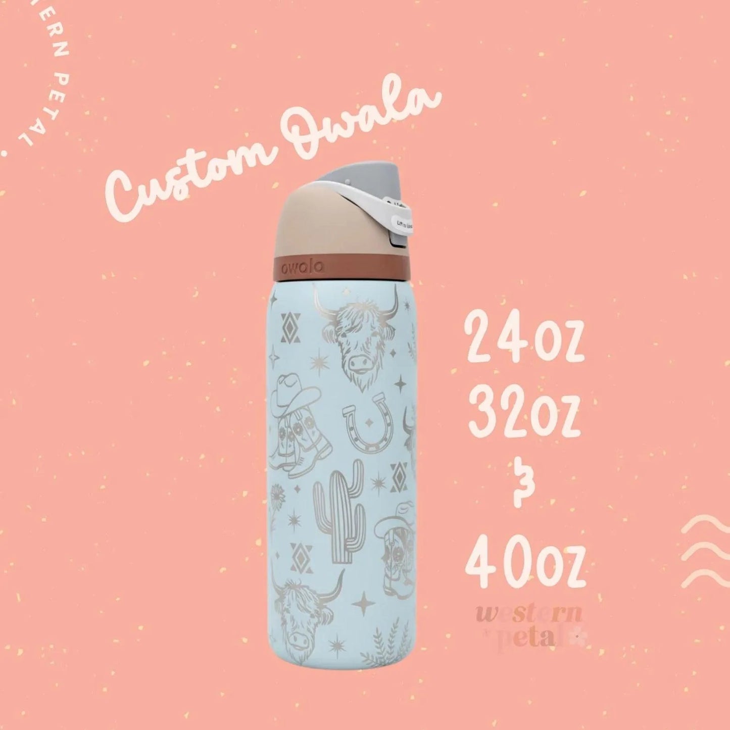 Custom Engraved Owala FreeSip Tumbler – 24 / 32 / 40 oz - Western Petal Design