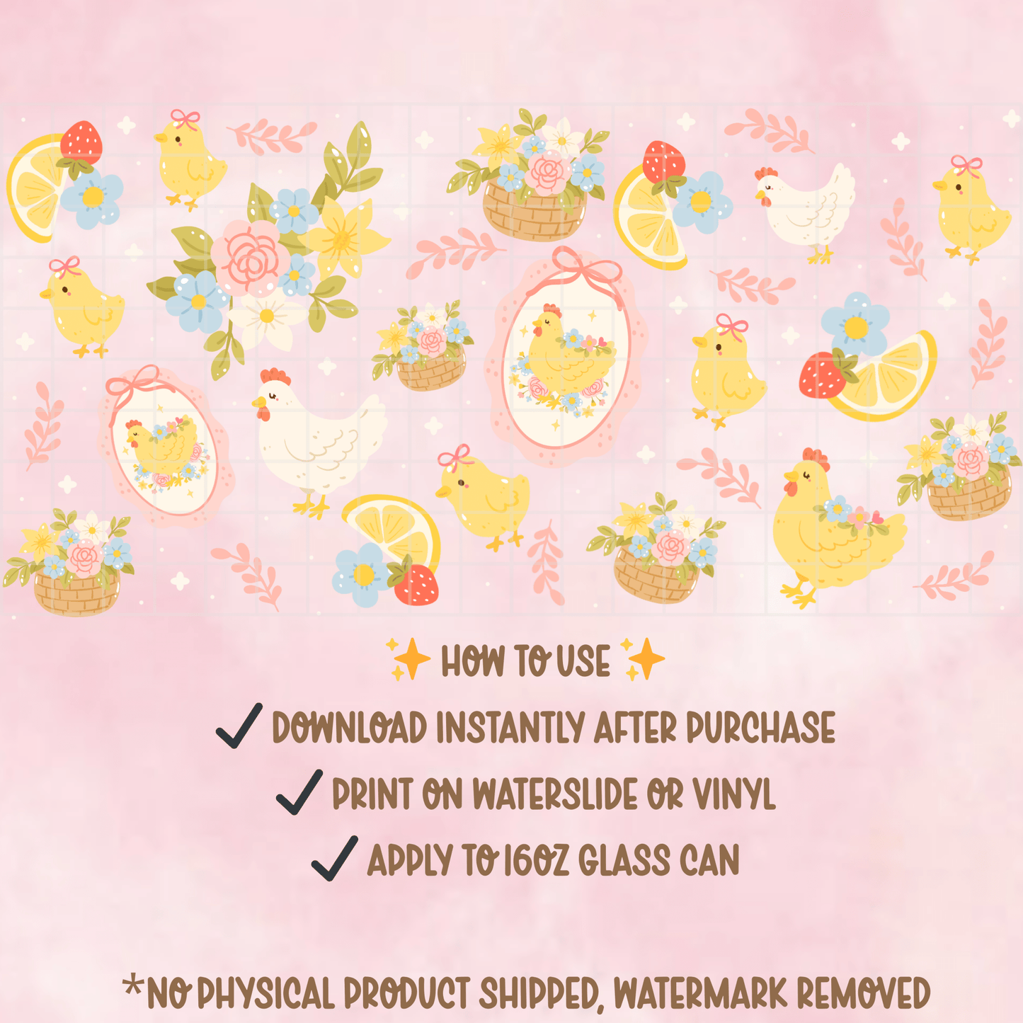 Easter Chick 16oz Tumbler Wrap PNG | Spring Floral Glass Can Design (Digital Download) - Western Petal Design
