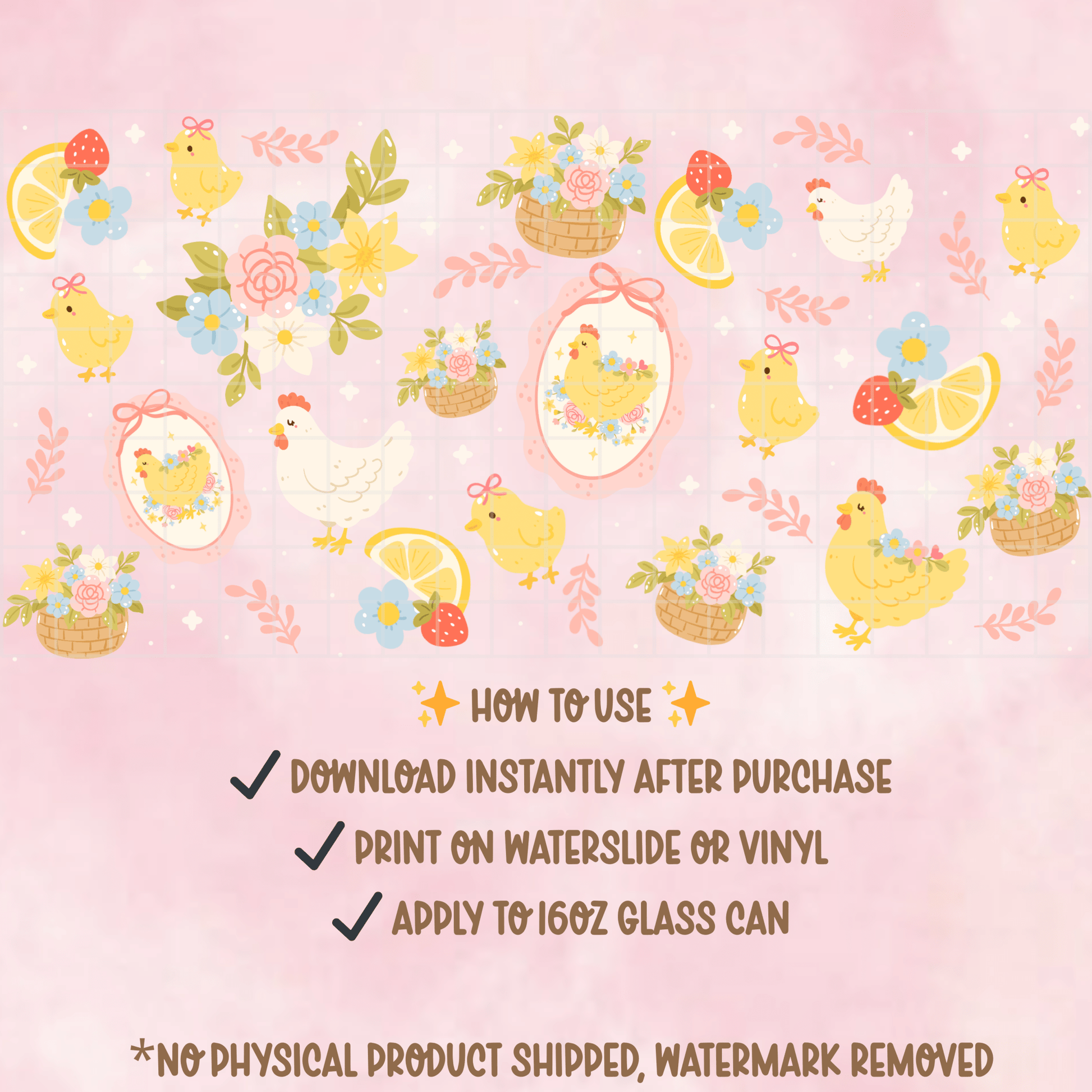 Easter Chick 16oz Tumbler Wrap PNG | Spring Floral Glass Can Design (Digital Download) - Western Petal Design