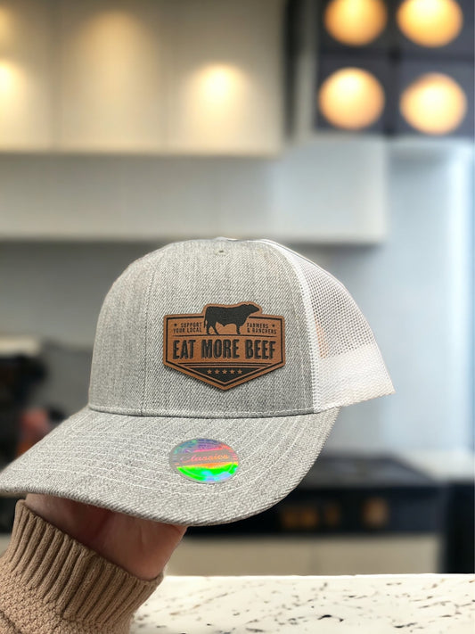 Eat more beef leather patch trucker hat - Western Petal Design