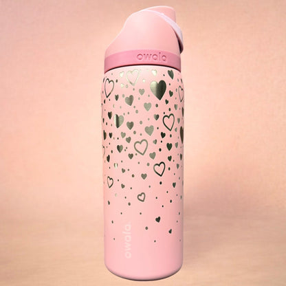 Engraved Heart Pattern Owala Water Bottle | 24 oz or 32 oz - Western Petal Design