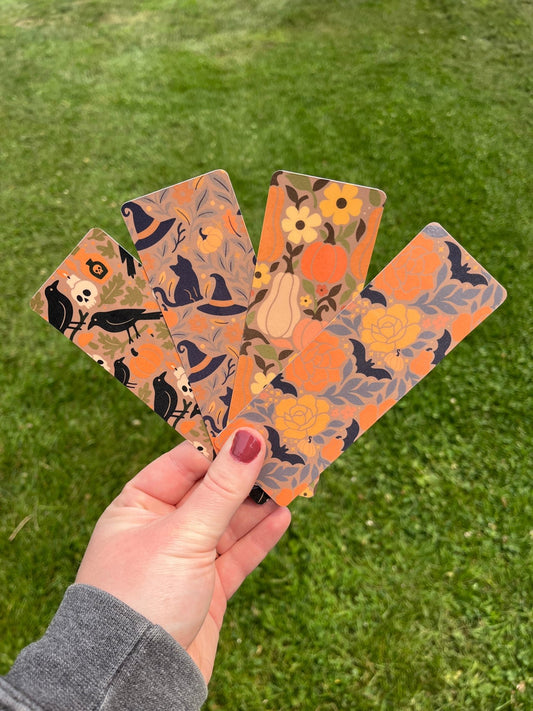 Fall Aesthetic Bookmarks – Laminated 2x6” Autumn Book Lovers Gift | Spooky Cute Halloween Bookmark Set - Western Petal Design