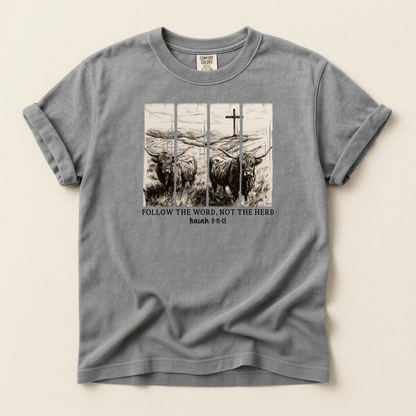 Follow the Word Not the Herd Graphic Tee – Western Faith Cow Shirt - Western Petal Design
