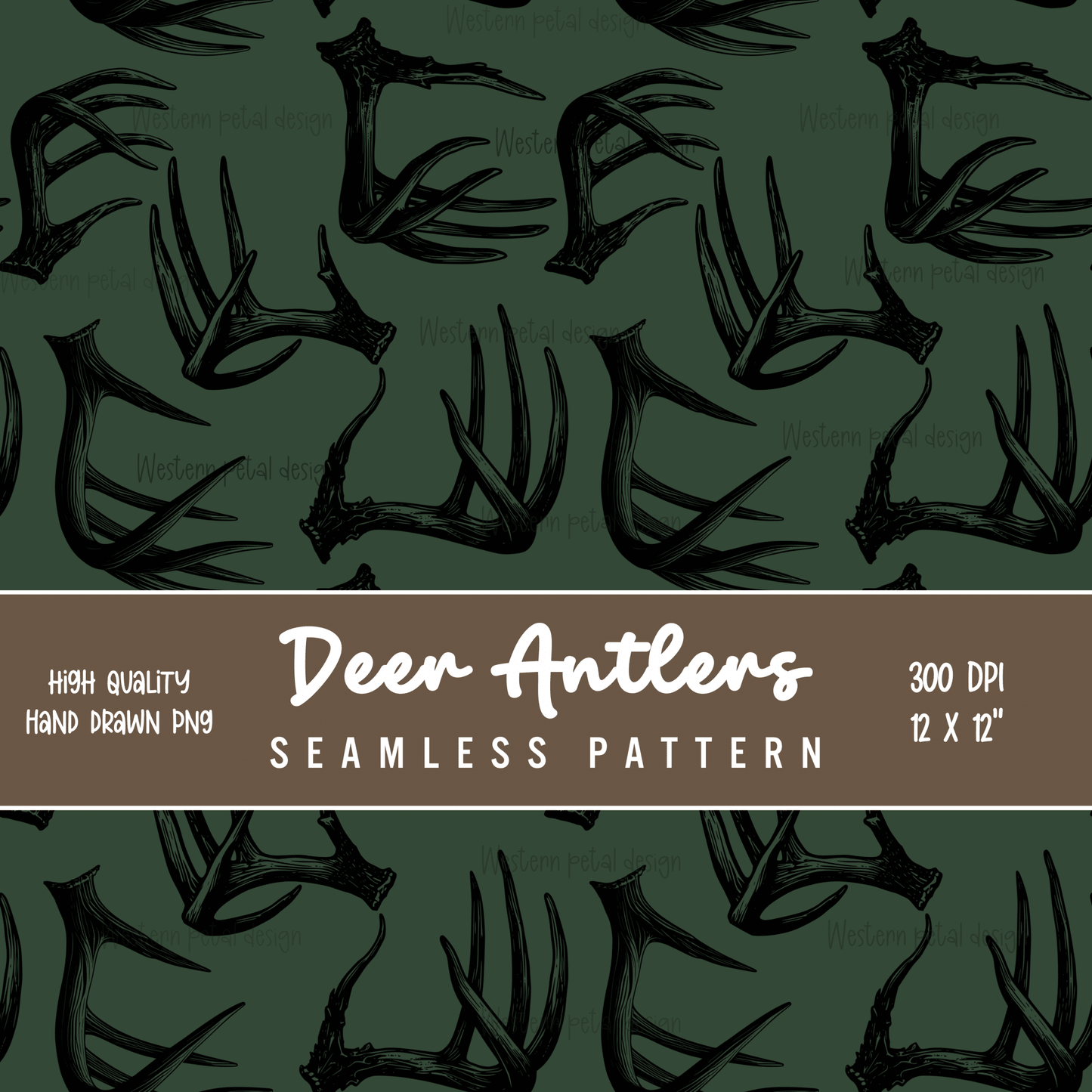 Green Antlers seamless file - Western Petal Design