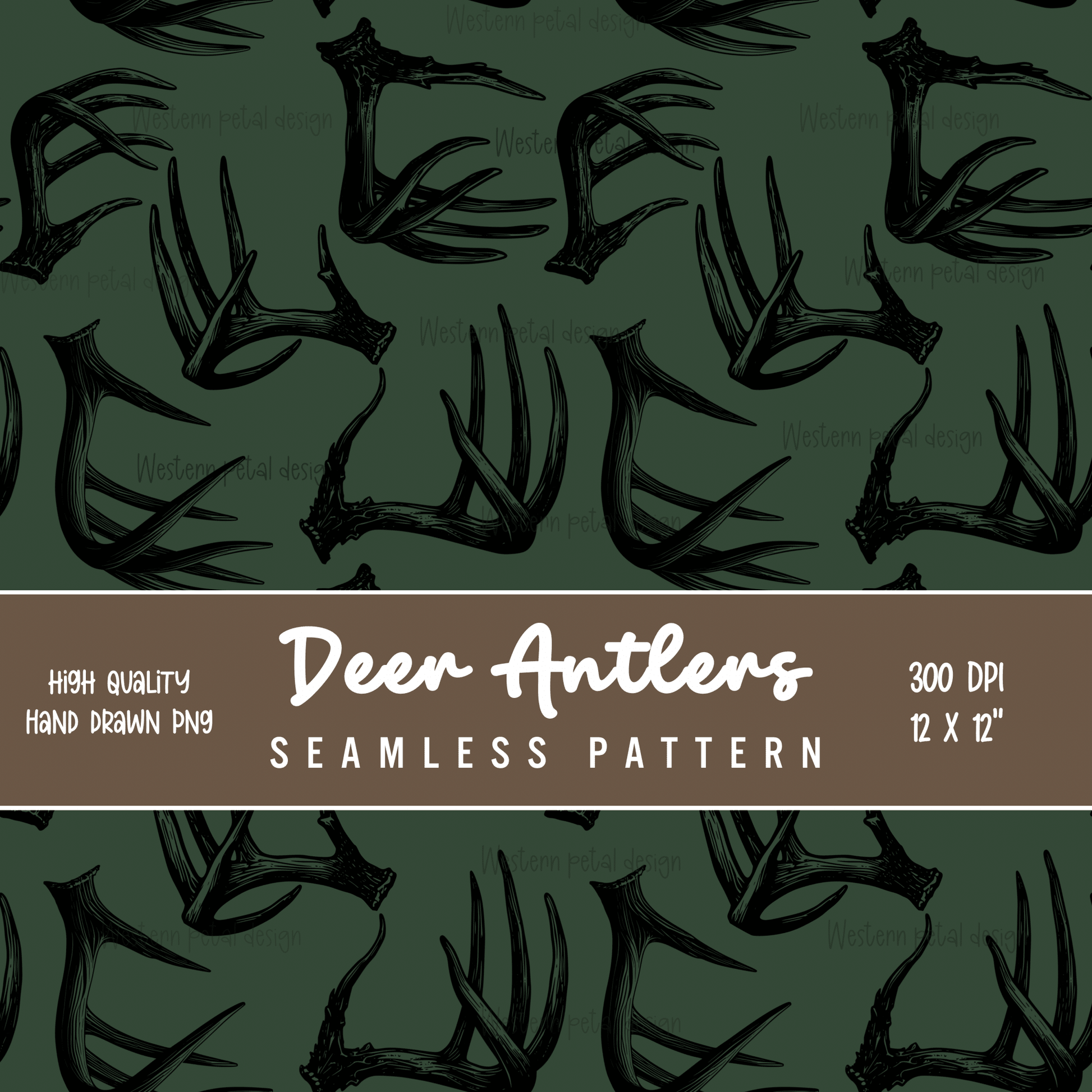 Green Antlers seamless file - Western Petal Design