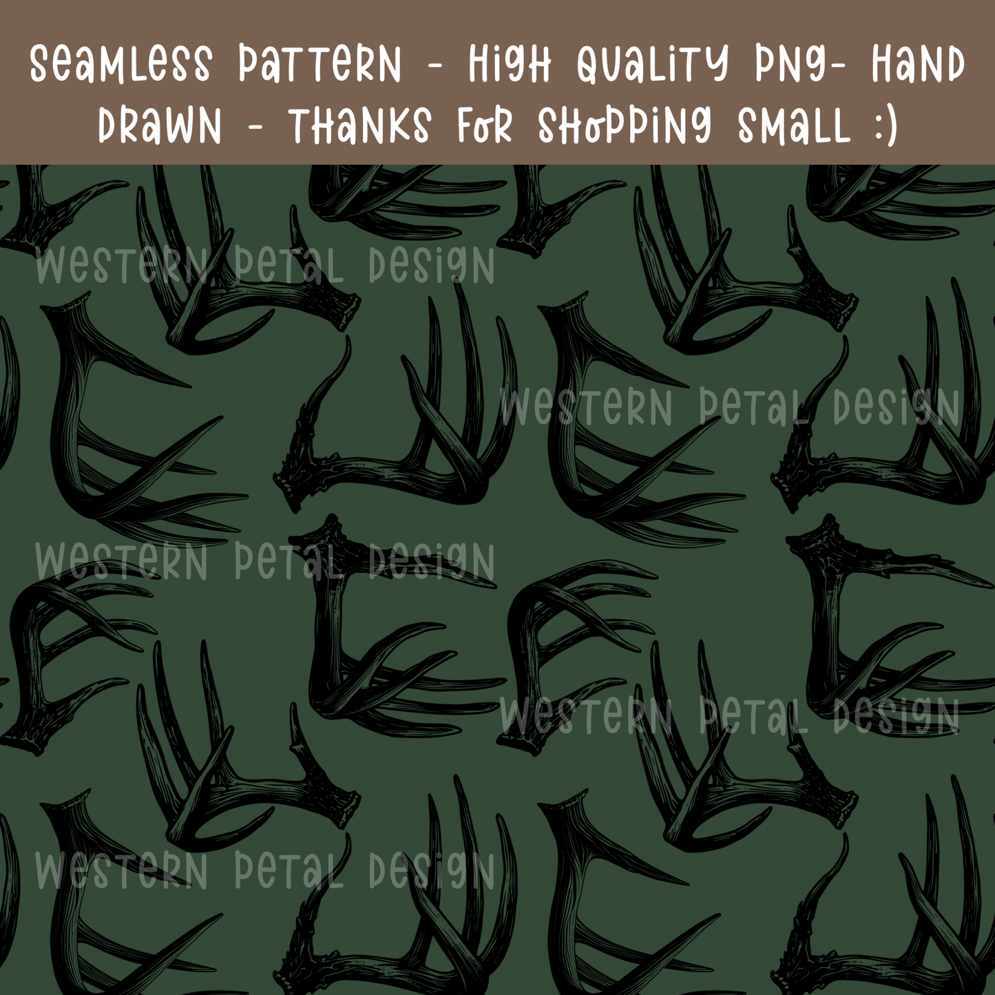 Green Antlers seamless file - Western Petal Design