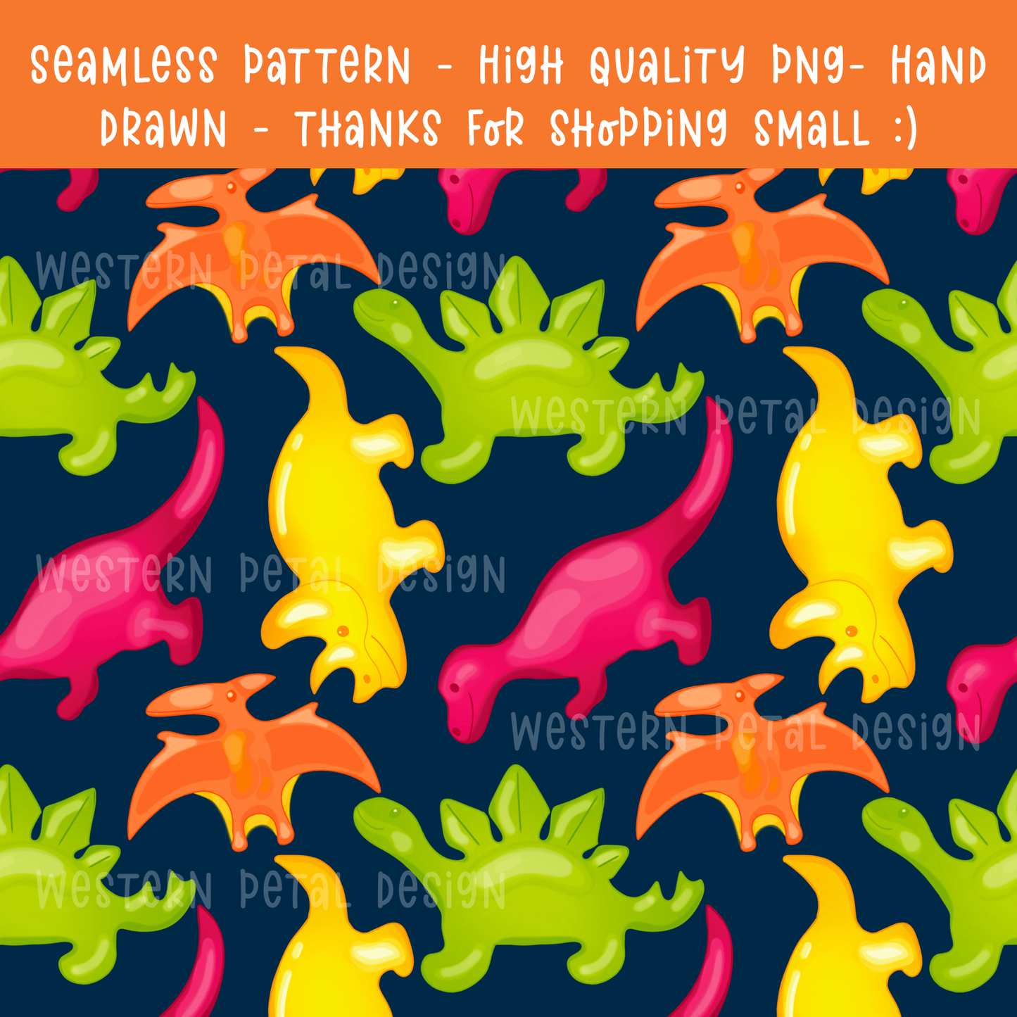 Gummy Dinos Seamless File PNG - Western Petal Design