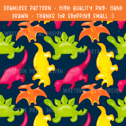 Gummy Dinos Seamless File PNG - Western Petal Design