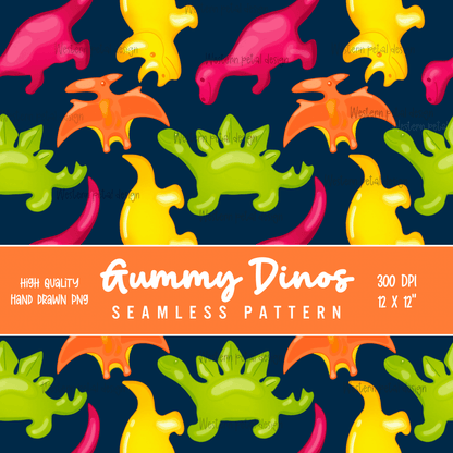 Gummy Dinos Seamless File PNG - Western Petal Design