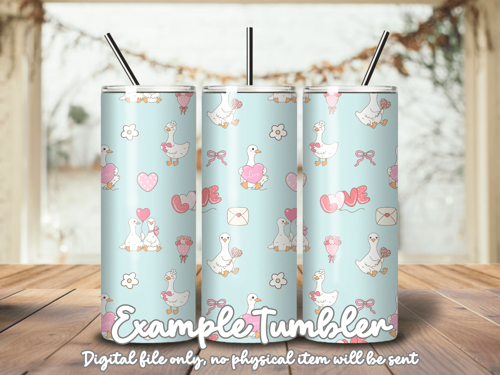 Hand Drawn Valentine Goose Seamless Pattern | 12x12” 300 DPI Digital Paper | Cute Love Ducks Background for Sublimation, Scrapbooking, Craft - Western Petal Design