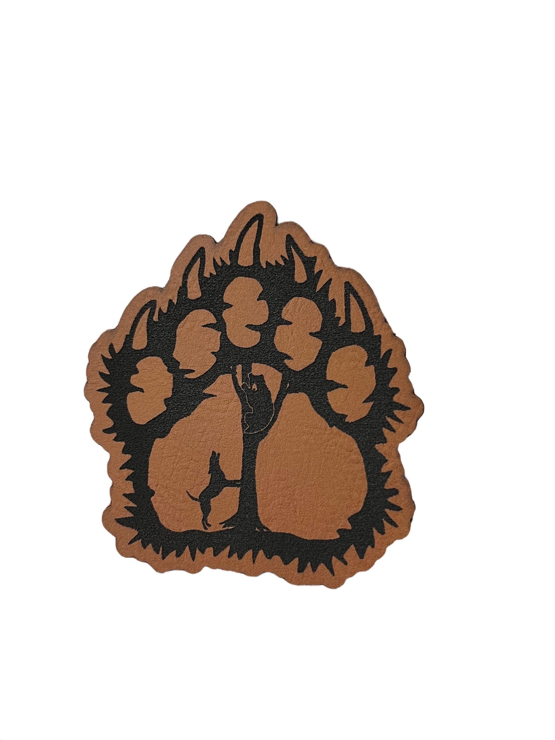 Bear Paw Leatherette Patch for Hats - Adhesive, Iron-On Vegan Leather, Laser Engraved Decor for Hats & Accessories