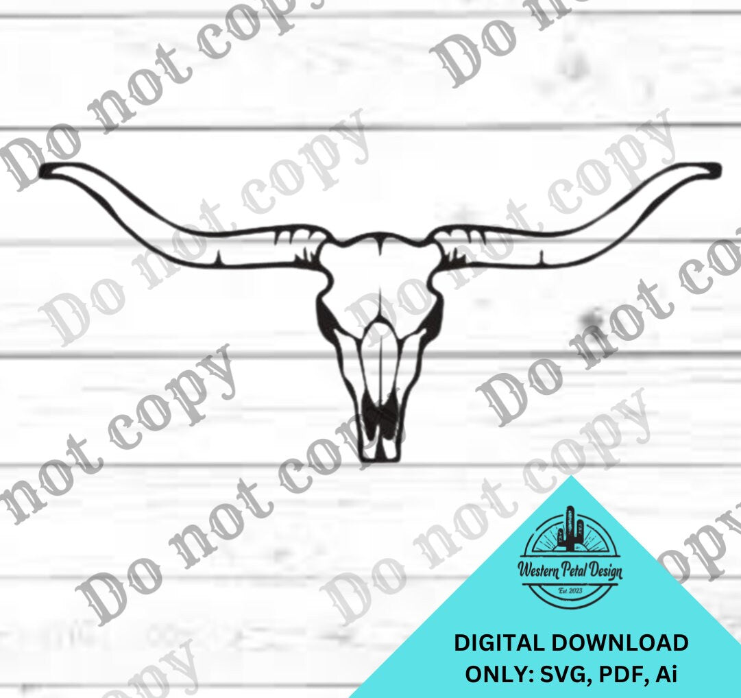 Bull Skull Horns Laser Engraving Clipart | Western Decor (SVG, PDF, AI)