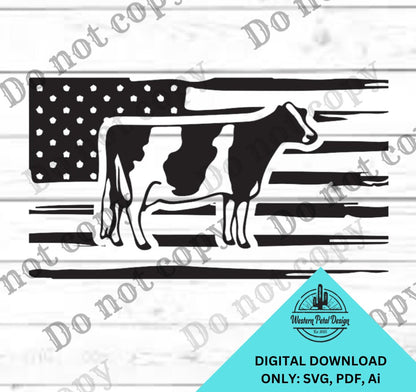 Holstein Cow American Flag Clip Art, Rustic Farmhouse Decor (Digital Download)