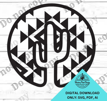 Aztec Saguaro Cactus SVG | Western Boho Art (Digital Download)