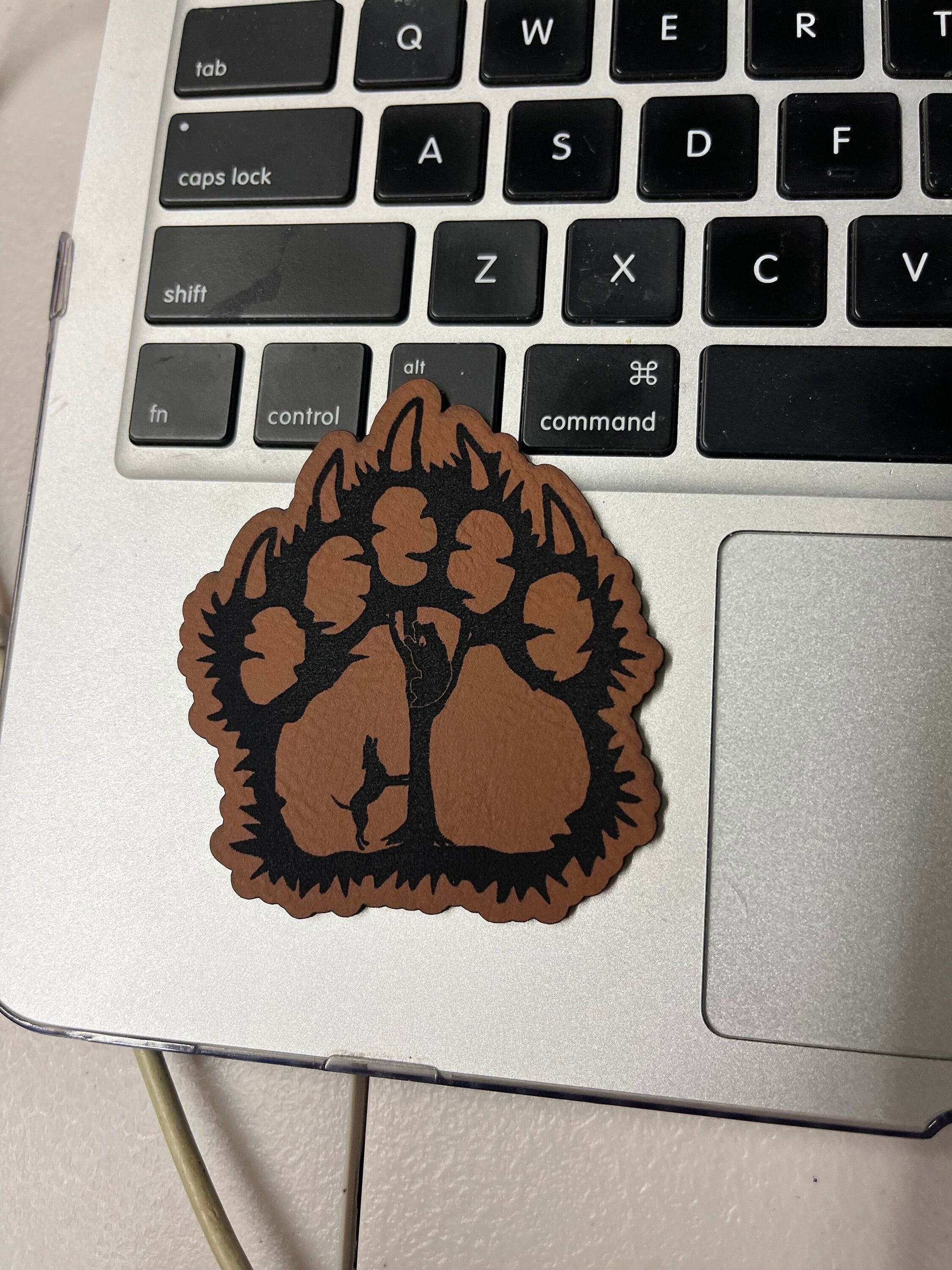 Bear Paw Leatherette Patch for Hats - Adhesive, Iron-On Vegan Leather, Laser Engraved Decor for Hats & Accessories