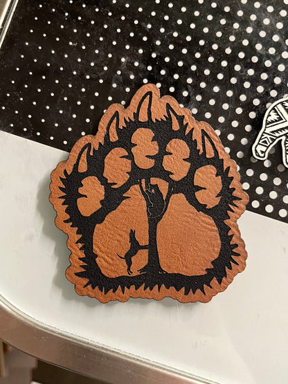 Bear Paw Leatherette Patch for Hats - Adhesive, Iron-On Vegan Leather, Laser Engraved Decor for Hats & Accessories